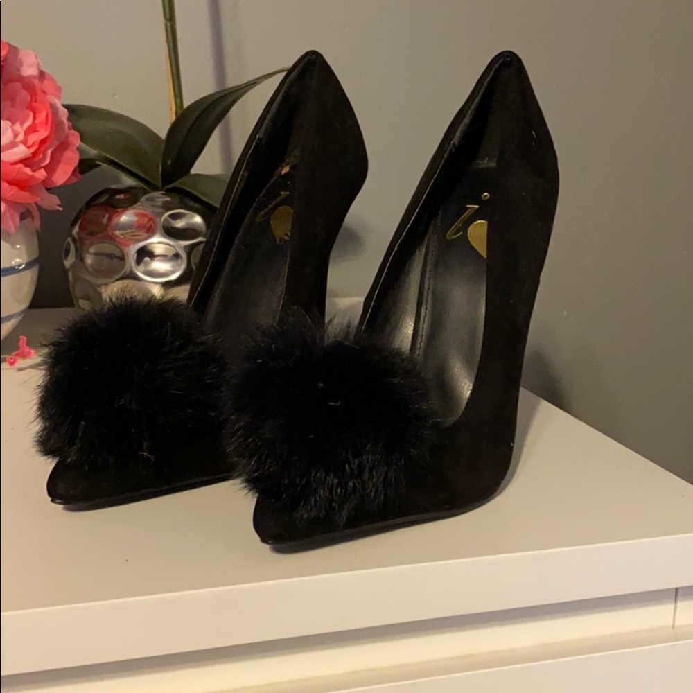 Puff ball black heels from Revolve